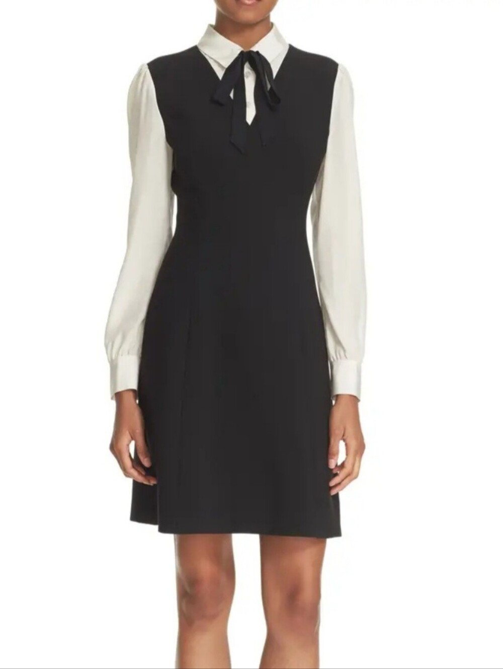 Kate Spade Black V-Neck Pinafore Dress with White Shirt Layers